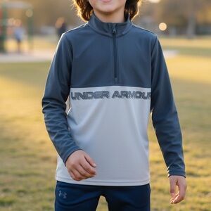 NWT Under Armour Boys Two-Tone Quarter-Zip Pullover - Dark Gray & Light Gray